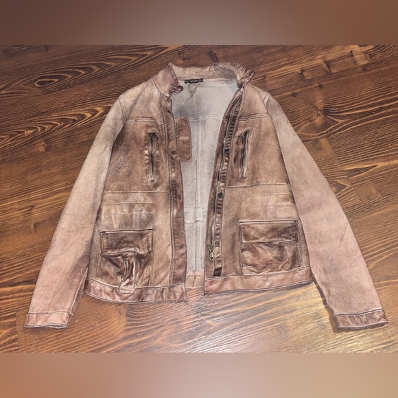 Blur Brown Distressed Leather Jacket  IT 42 US 2 4 6 - Picture 1 of 7